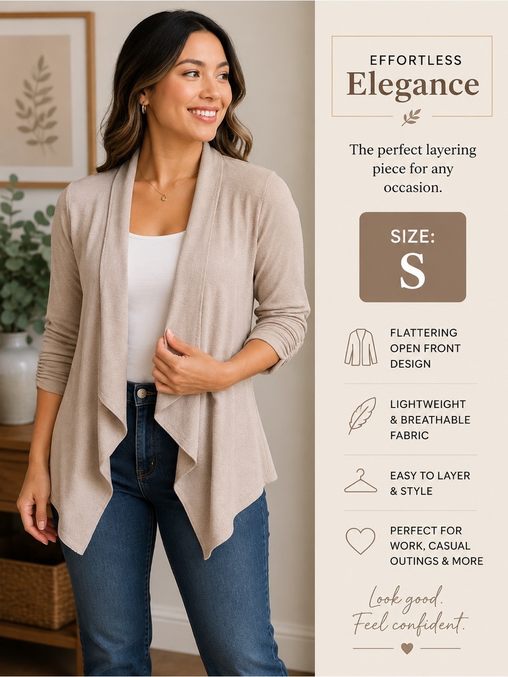 Alfani Draped Open-Front Cardigan in Light Taupe SMALL